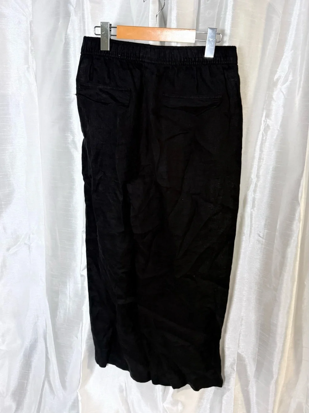 Zara Black linen Elastic-Waist Wide-Leg Sweatpants